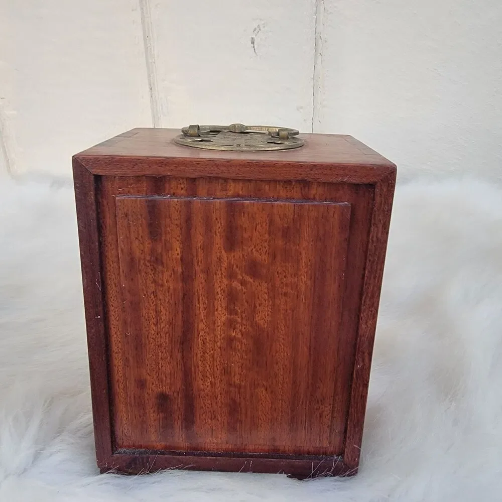 Vintage  Rosewood  Asian wood & brass 3 drawer silk lined Jewelry box